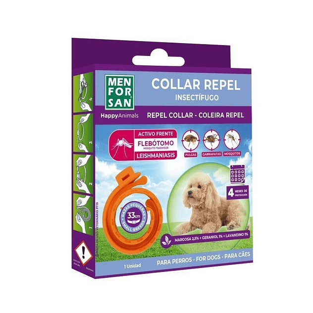 Collar Anti-insectos para razas pequeñas con margosa, geraniol y lavandino 1