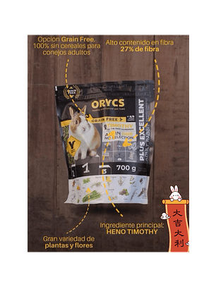 MiniOrycs Adult Plus Exelent Grain Free para Conejo