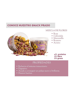 MiniOrycs Snacks Prado 50gr (huesos y sistema inmune) para Conejos y roedores