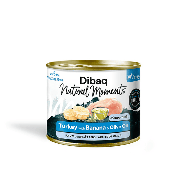 Dibaq Natural Moments Pavo con Platano para Perros Cachorros 190 Gr 1