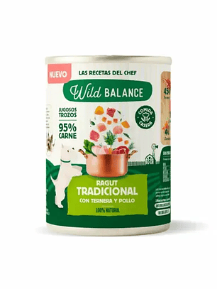 Wild Balance Lata completa Ragut Tradicional de Ternera y Pollo para Perros