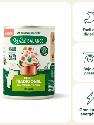 Wild Balance Lata completa Ragut Tradicional de Ternera y Pollo para Perros