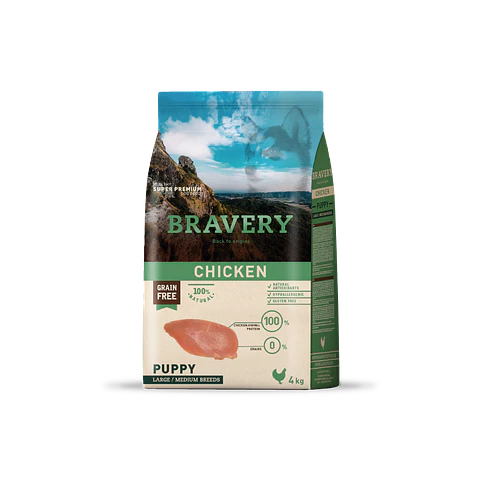 Alimento Bravery Perro Puppy Large Pollo - 4kg