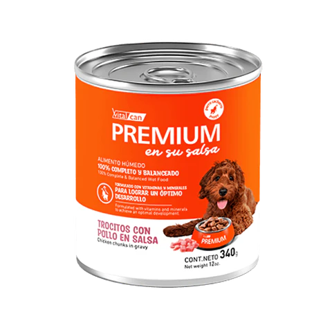 Lata Premium Cachorro Trocitos Con Pollo En Salsa - 340gr