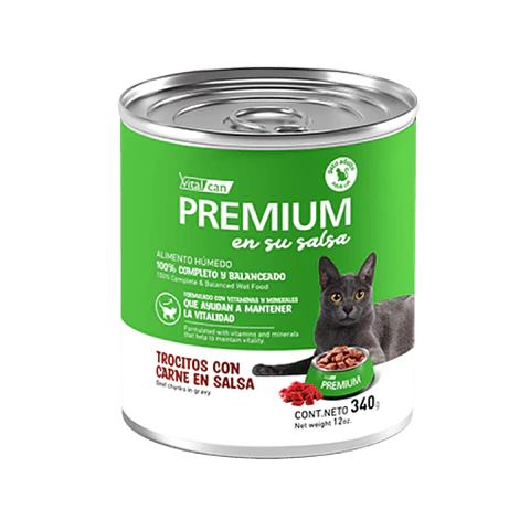 Lata Premium Gato Adulto Trocitos Con Carne En Salsa - 340gr