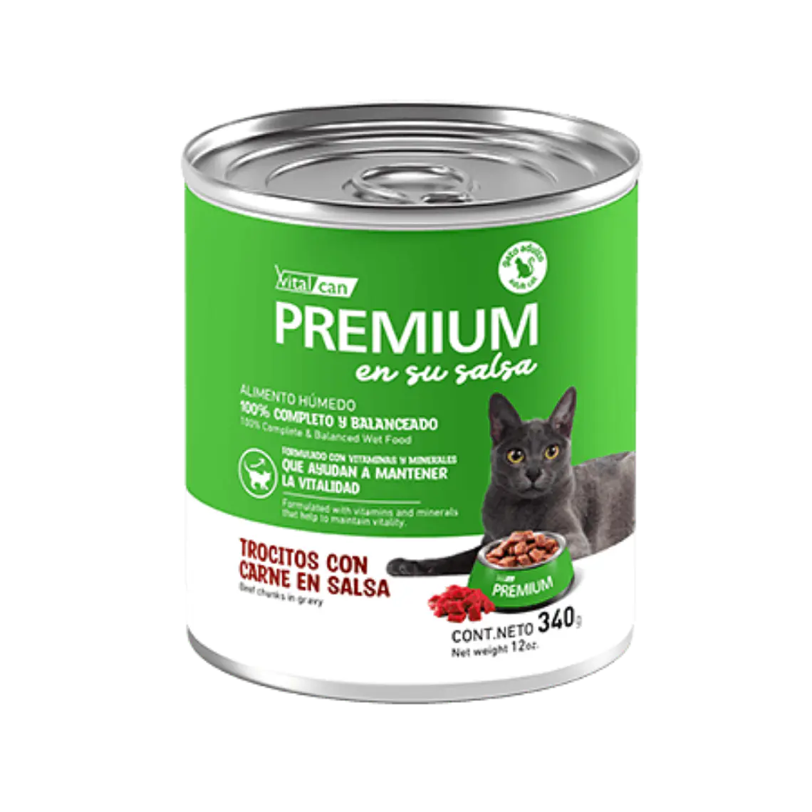Lata Premium Gato Adulto Trocitos Con Carne En Salsa - 340gr 1