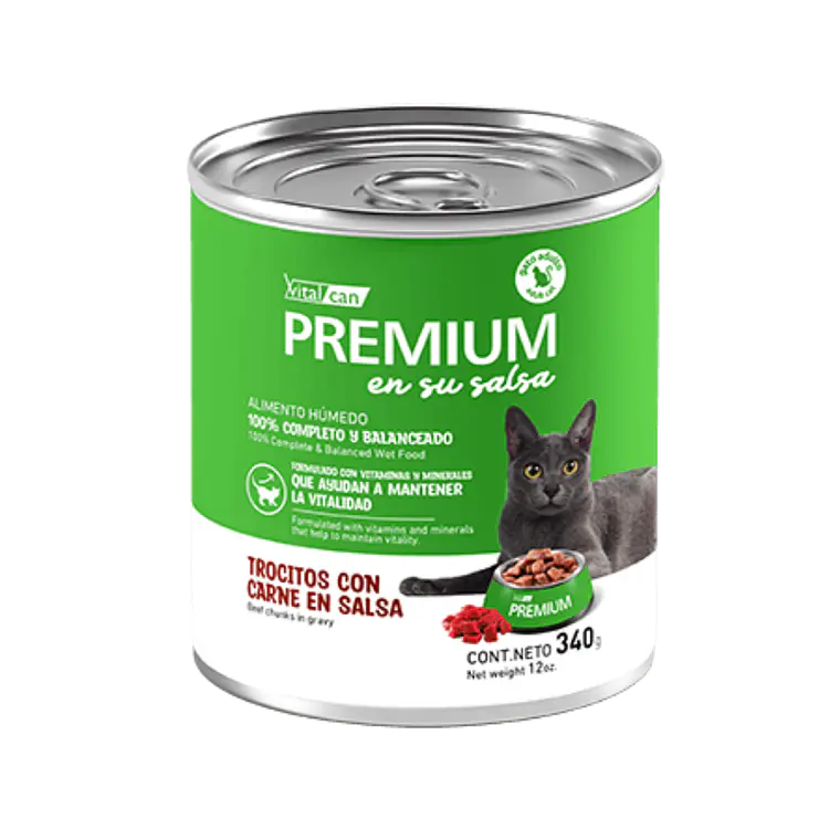 Lata Premium Gato Adulto Trocitos Con Carne En Salsa - 340gr 1