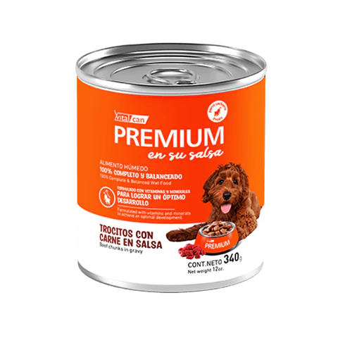 Lata Premium Cachorro Trocitos Con Carne En Salsa - 340gr