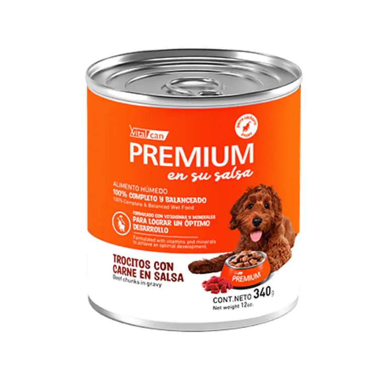 Lata Premium Cachorro Trocitos Con Carne En Salsa - 340gr 1
