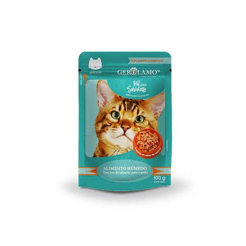 Sachet Gerolamo Gato Trocitos de Salmon, Pato y Pollo - 100gr