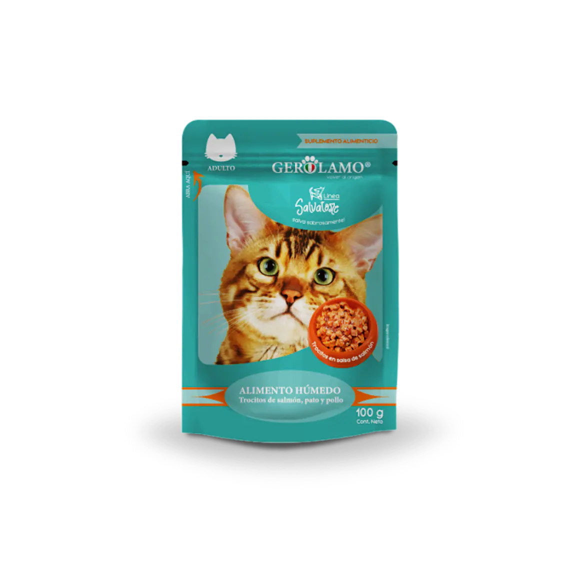 Sachet Gerolamo Gato Trocitos de Salmon, Pato y Pollo - 100gr 1