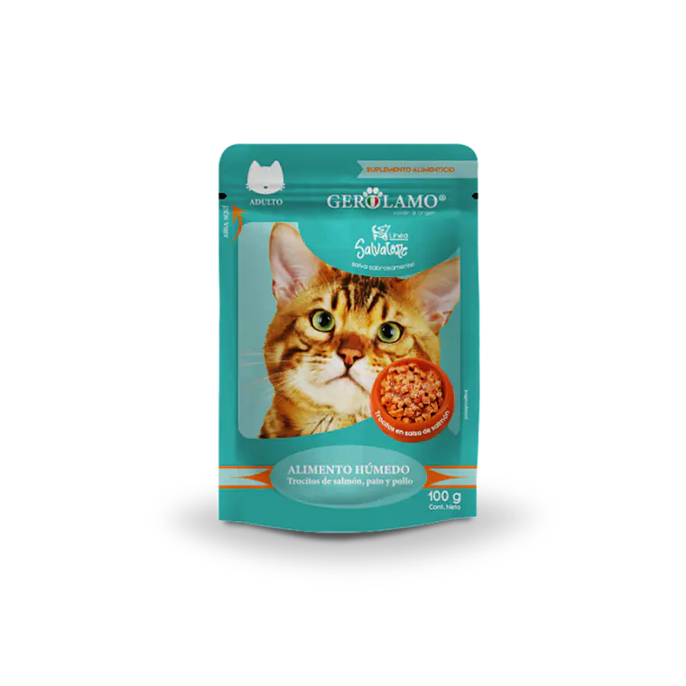 Sachet Gerolamo Gato Trocitos de Salmon, Pato y Pollo - 100gr 1