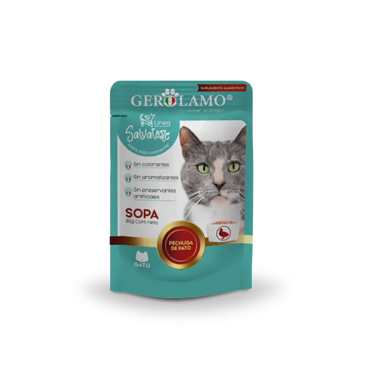 Sachet Gerolamo Gato Sopa Con Trocitos de Pechuga de Pato - 100gr 1