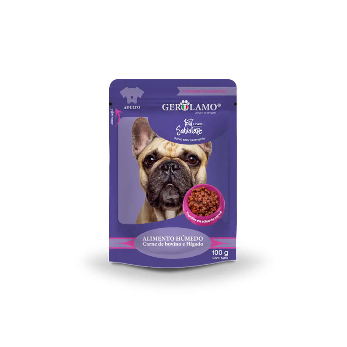 Sachet Gerolamo Perro Adulto Trocitos de Bovino e Higado En Salsa- 100gr 1