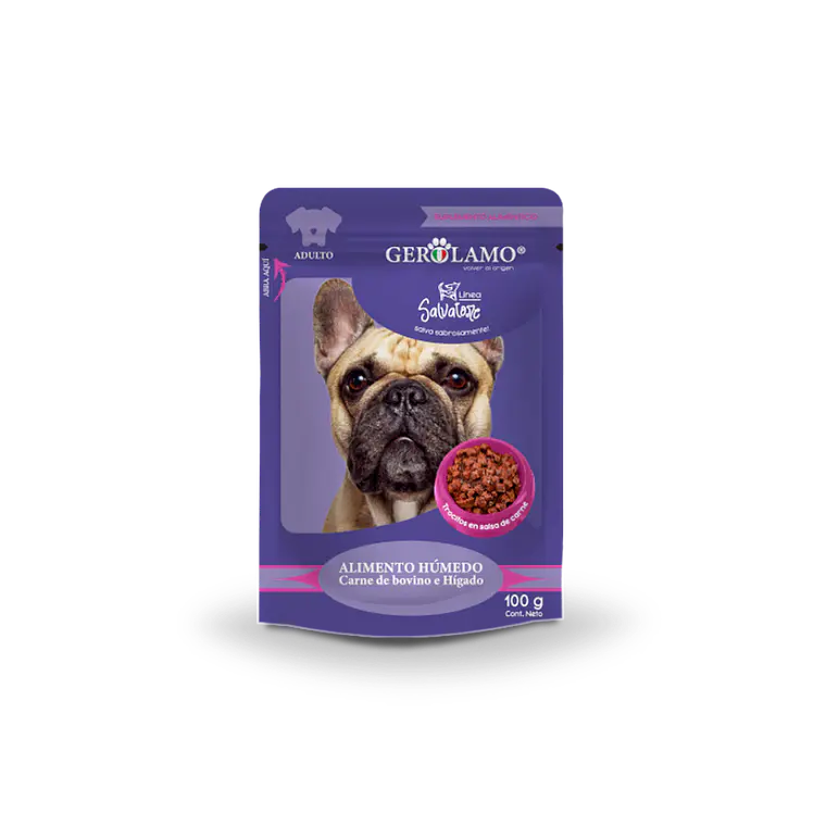 Sachet Gerolamo Perro Adulto Trocitos de Bovino e Higado En Salsa- 100gr 1