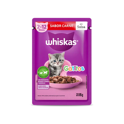 Sachet Whiskas Kitten Trocitos Con Carne En Salsa - 85gr