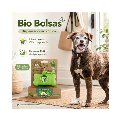 Dispensador de Bolsas Sanitarias + 2 Rollo de 15 Bolsas Biodegrable