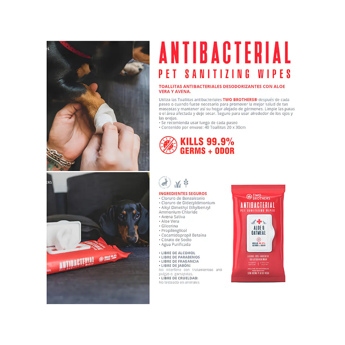 Toallas Humeda Anti Bacterial Two Brothers - 40u 2