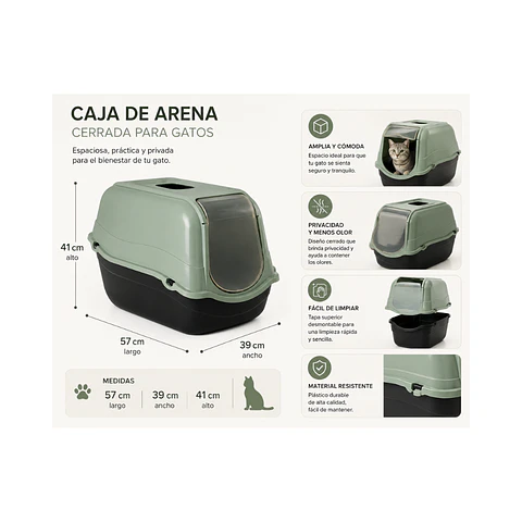 Baño Cerrado Para Gatos Romeo Eco Salvia + Filtro de Carbón