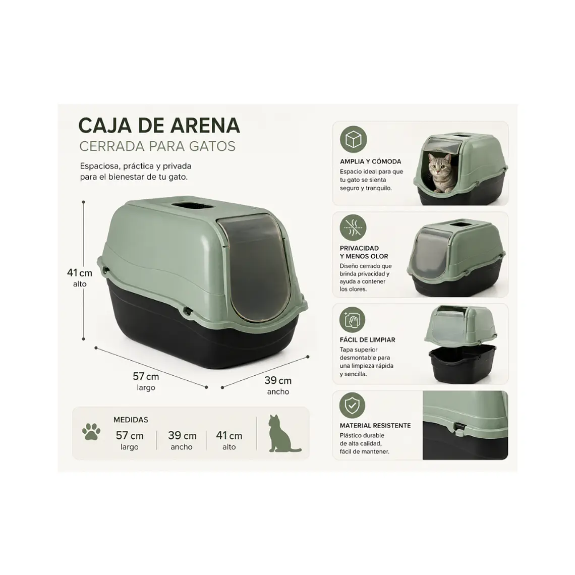 Baño Cerrado Para Gatos Romeo Eco Salvia + Filtro de Carbón 2