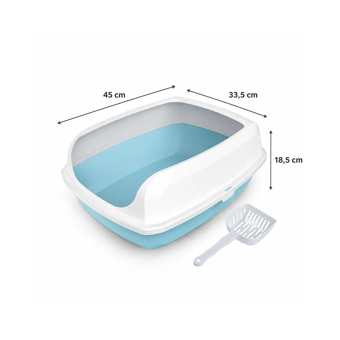 Arenero con Bordes para Gatos Tamaño M + Pala Sanitaria 1