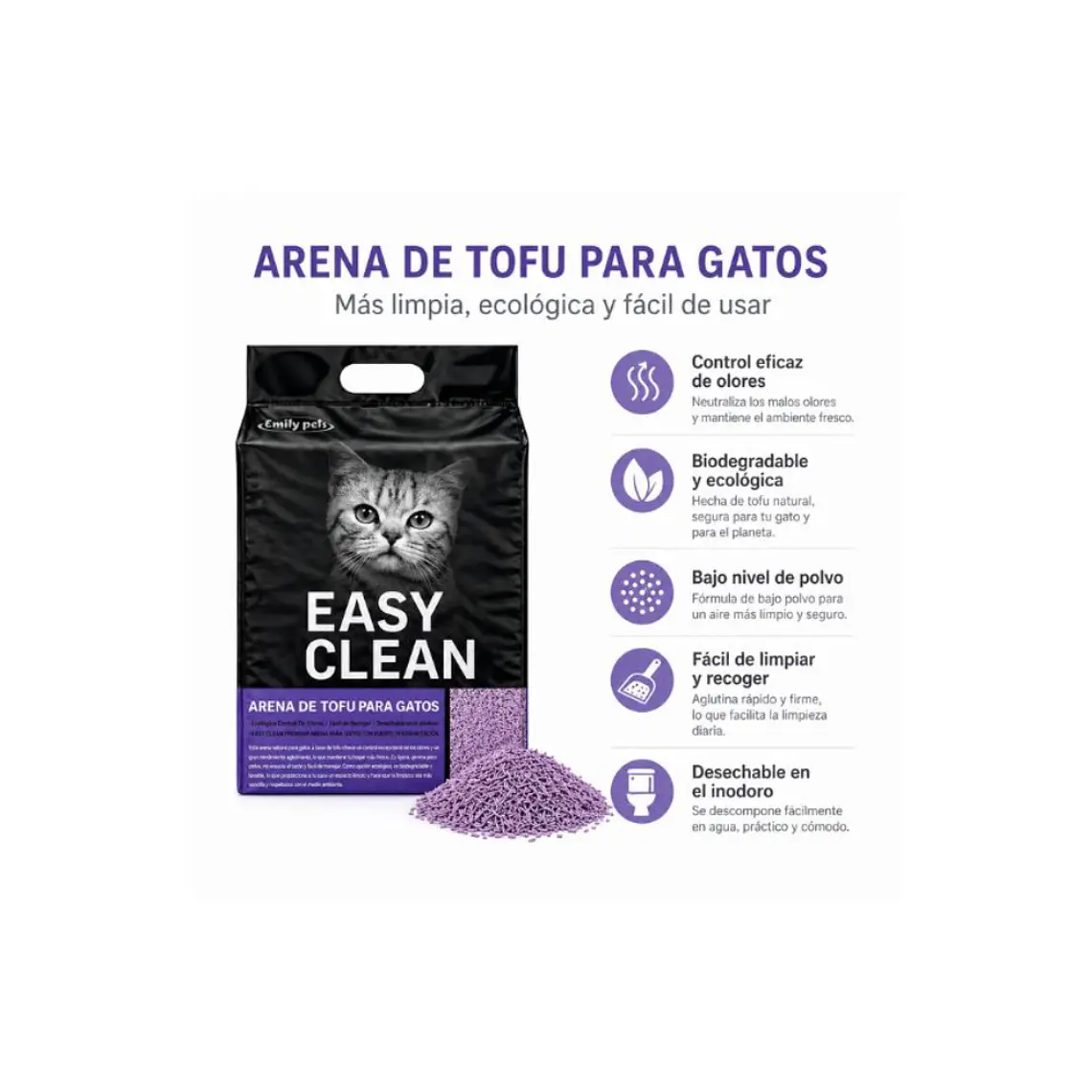 Arena Sanitaria Tofu Aroma Lavanda Easy Clean - 2kg 1