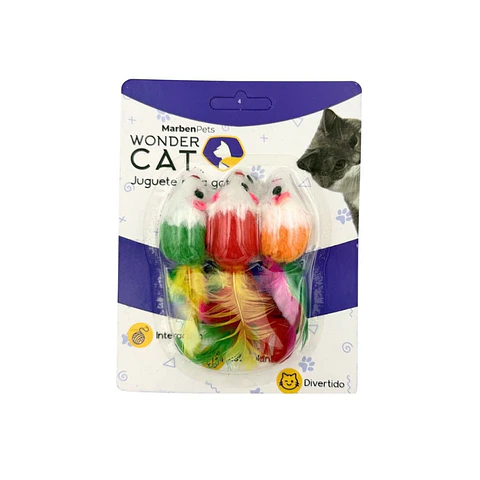 Set 3 Ratones con Plumas Wonder Cat