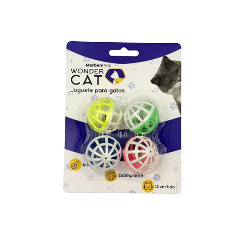 Set 4 Pelotas Plasticas con Cascabel Wonder Cat