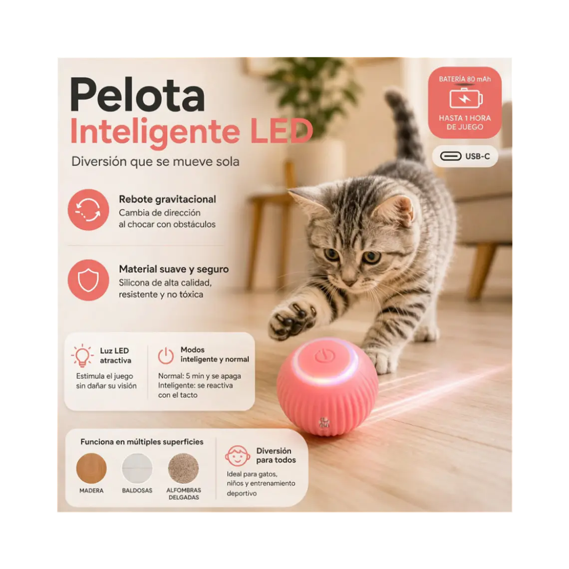 Pelota Giratoria Automatica Recargable USB 2