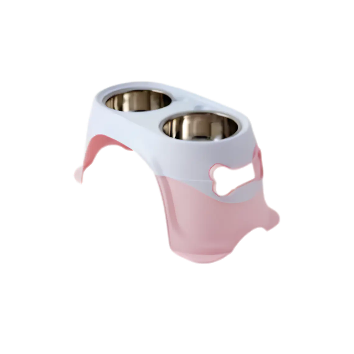 Comedero Doble en Altura Grande con Plato Acero Inoxidable - Rosado XDB-005R 1