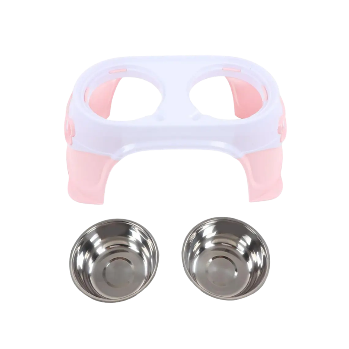 Comedero Doble en Altura Grande con Plato Acero Inoxidable - Rosado XDB-005R 2