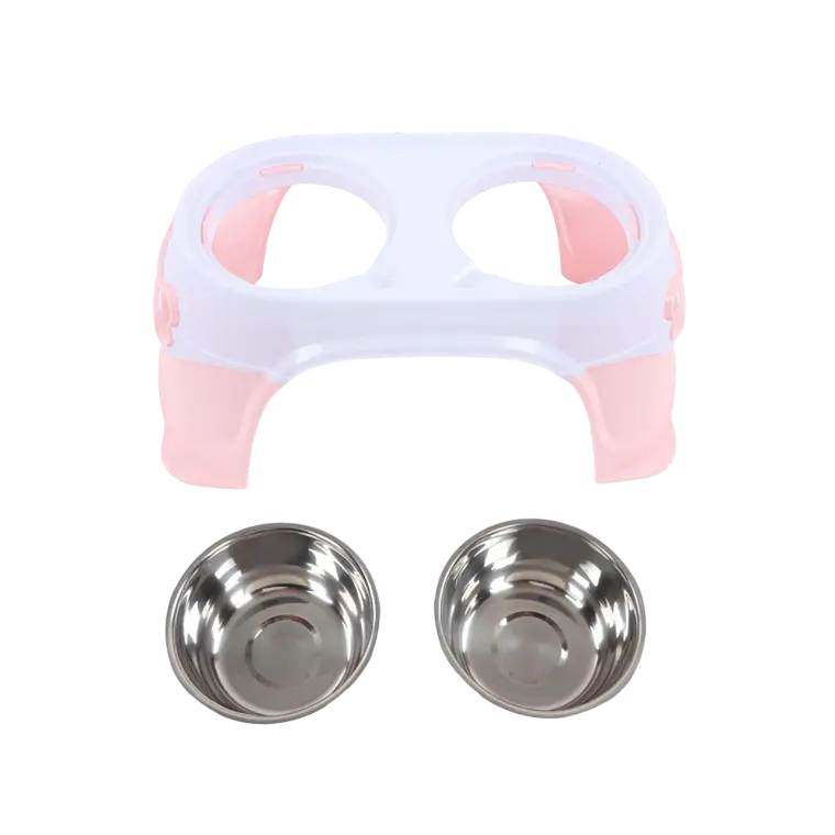 Comedero Doble en Altura Grande con Plato Acero Inoxidable - Rosado XDB-005R 2