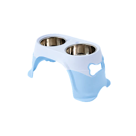 Comedero Doble en Altura Grande con Plato Acero Inoxidable - Azul XDB-005A