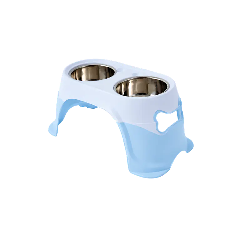 Comedero Doble en Altura Grande con Plato Acero Inoxidable - Azul XDB-005A 1