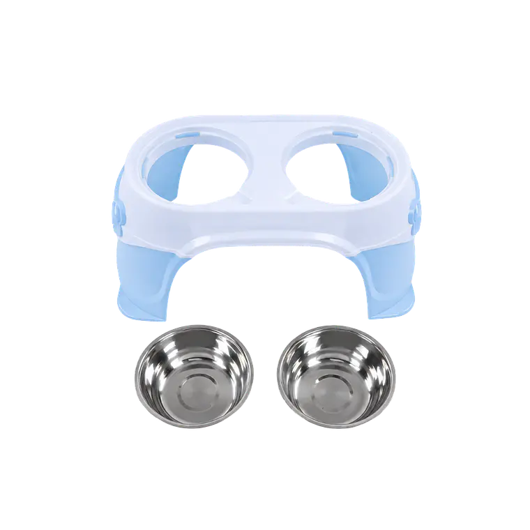 Comedero Doble en Altura Grande con Plato Acero Inoxidable - Azul XDB-005A 2