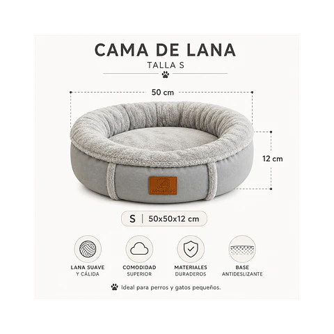 Cama Acolchada Circular Gris Pequeña - QS-YW2393S