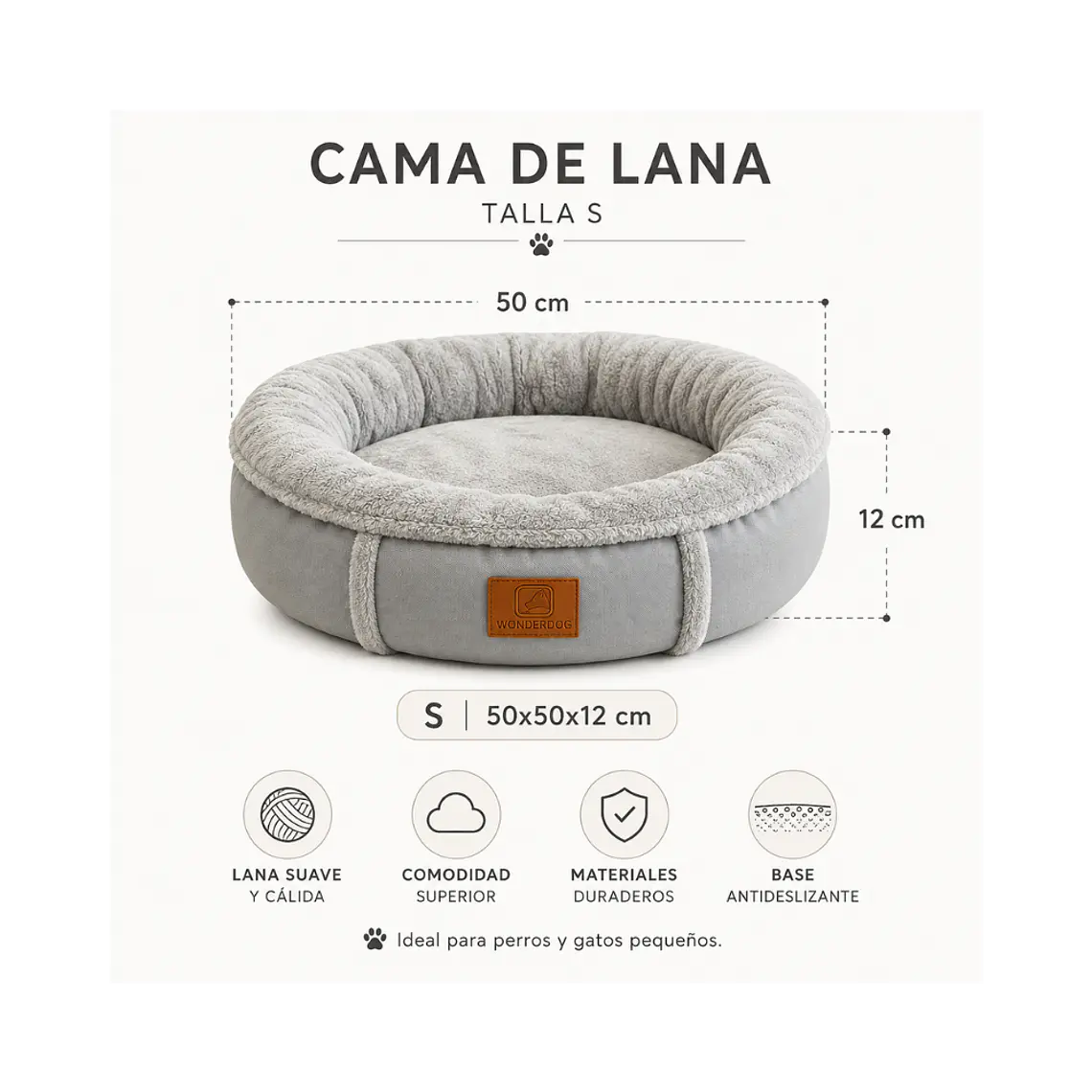 Cama Acolchada Circular Gris Pequeña - QS-YW2393S 2
