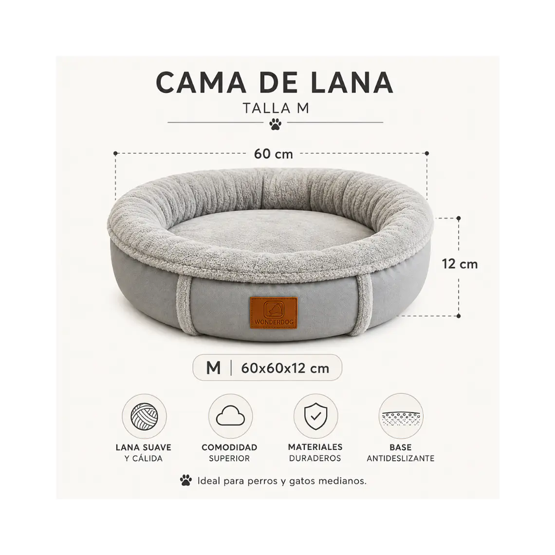 Cama Acolchada Circular Gris Mediana - QS-YW2393M 2