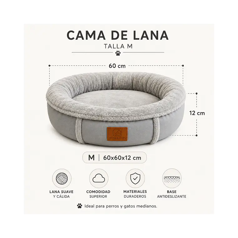 Cama Acolchada Circular Gris Mediana - QS-YW2393M 2
