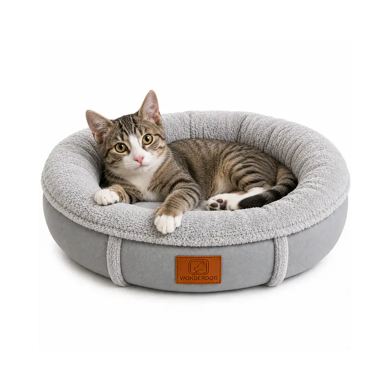 Cama Acolchada Circular Gris Mediana - QS-YW2393M 3