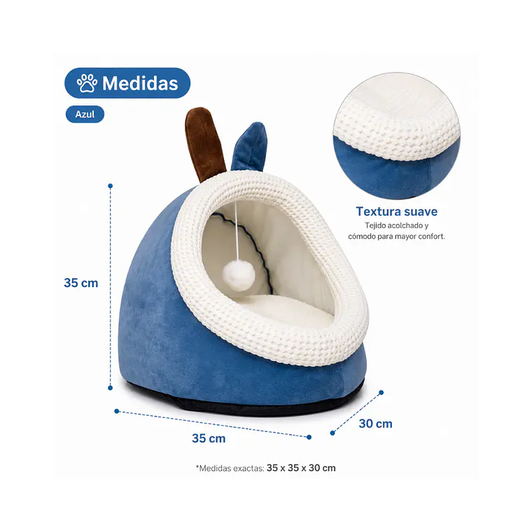 Cueva Pequeña Para Mascotas Color Azul - QS-MW2360-B 1