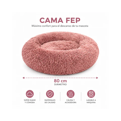 Cama Circular de Felpa Antiestres 80cm - FEP80