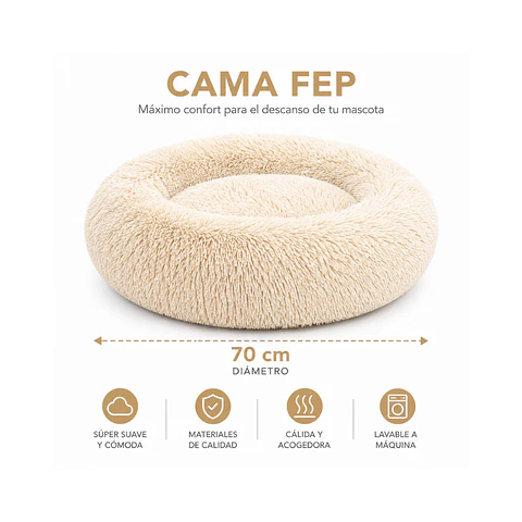Cama Circular de Felpa Antiestres 70cm - FEP70