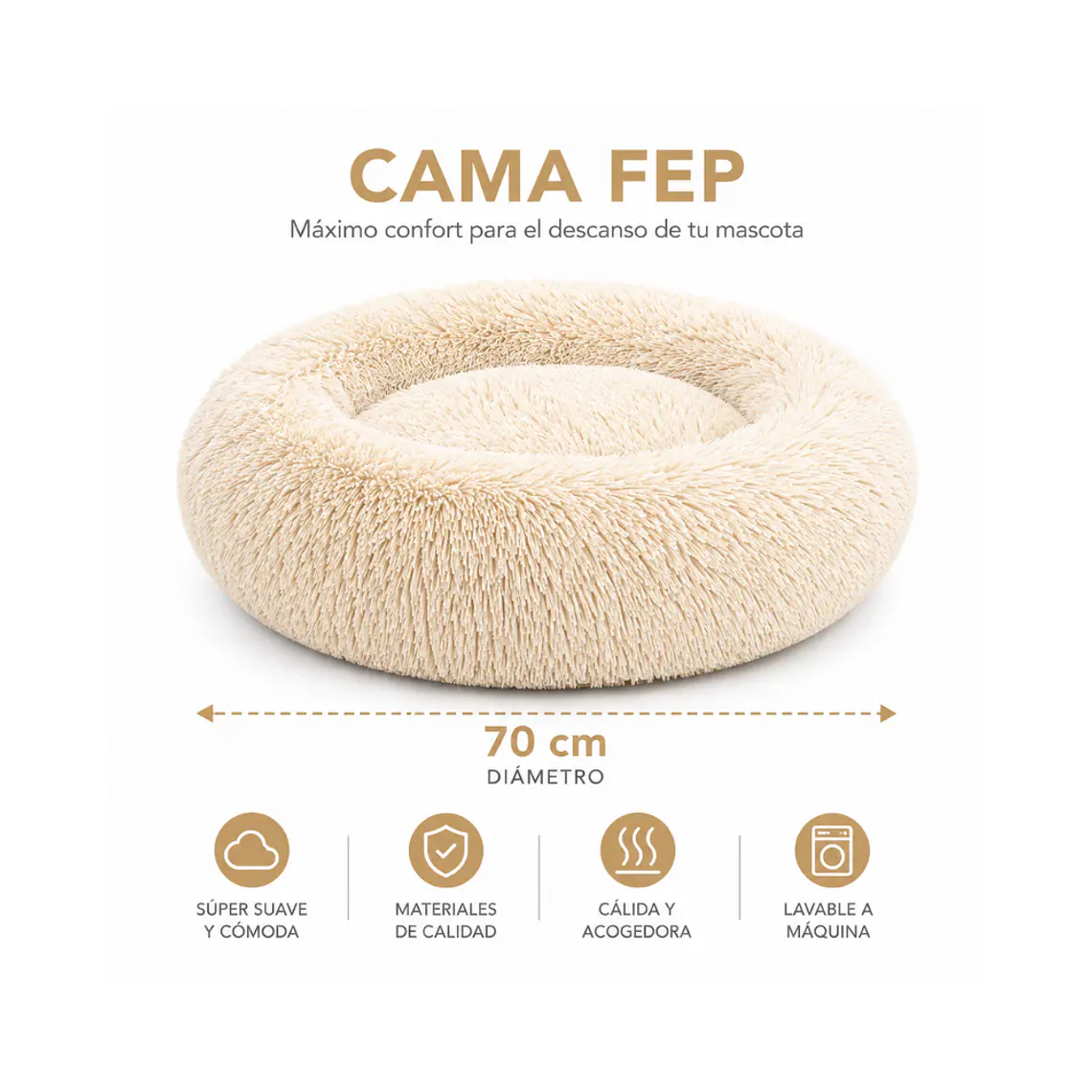 Cama Circular de Felpa Antiestres 70cm - FEP70 1