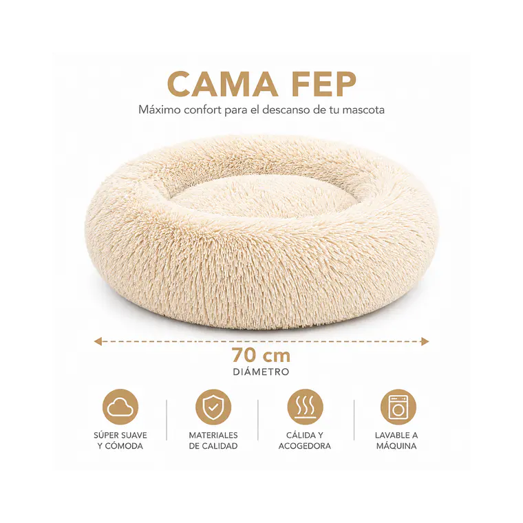 Cama Circular de Felpa Antiestres 70cm - FEP70 1