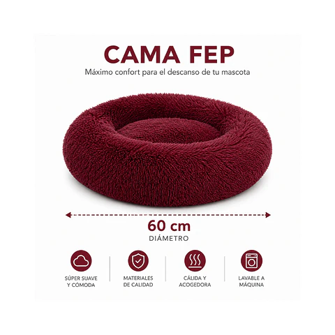Cama Circular de Felpa Antiestres 60cm - FEP60