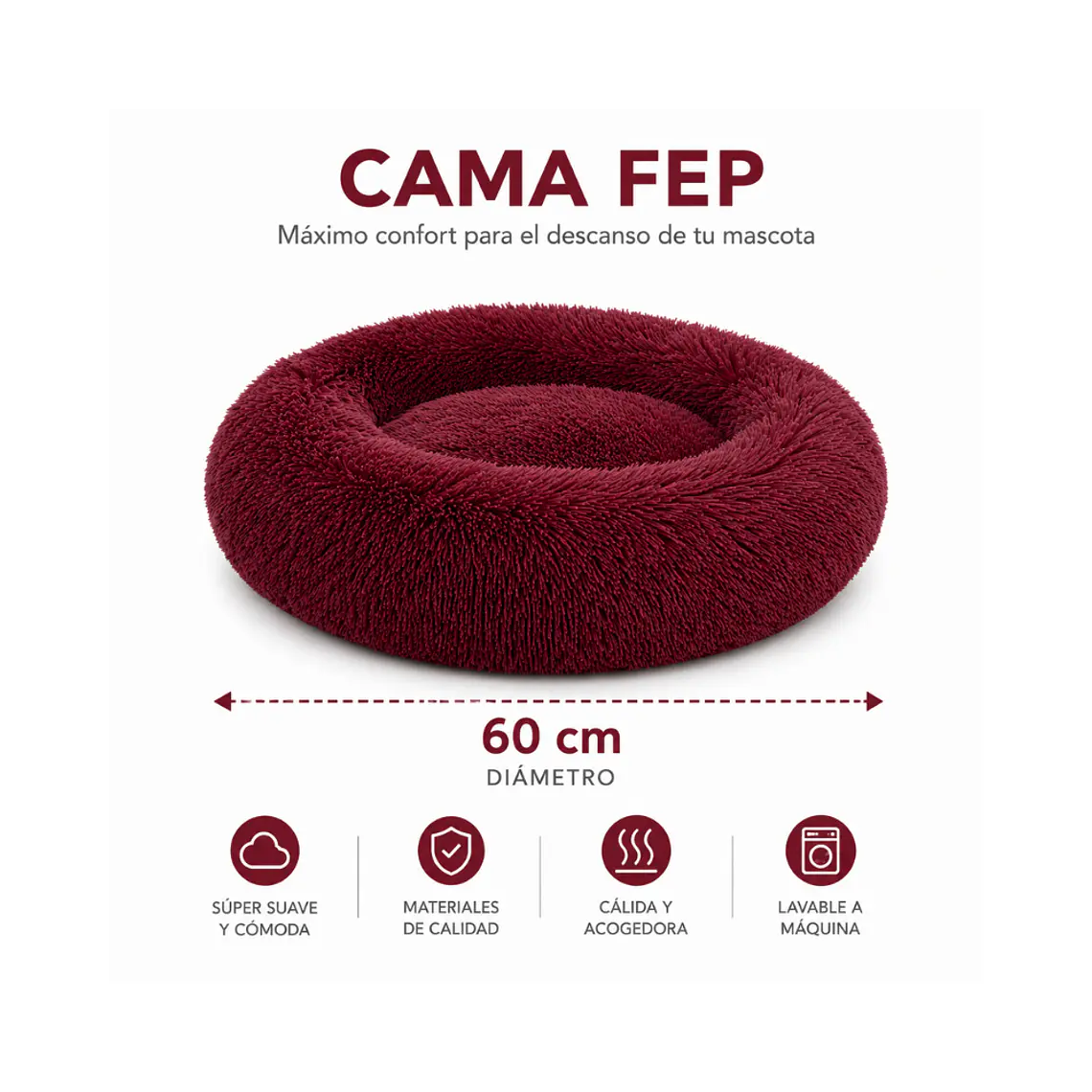 Cama Circular de Felpa Antiestres 60cm - FEP60 1