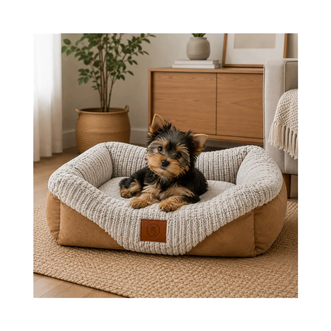 Cama Acolchada Cafe-Gris Pequeña - QS-FW2218S 1