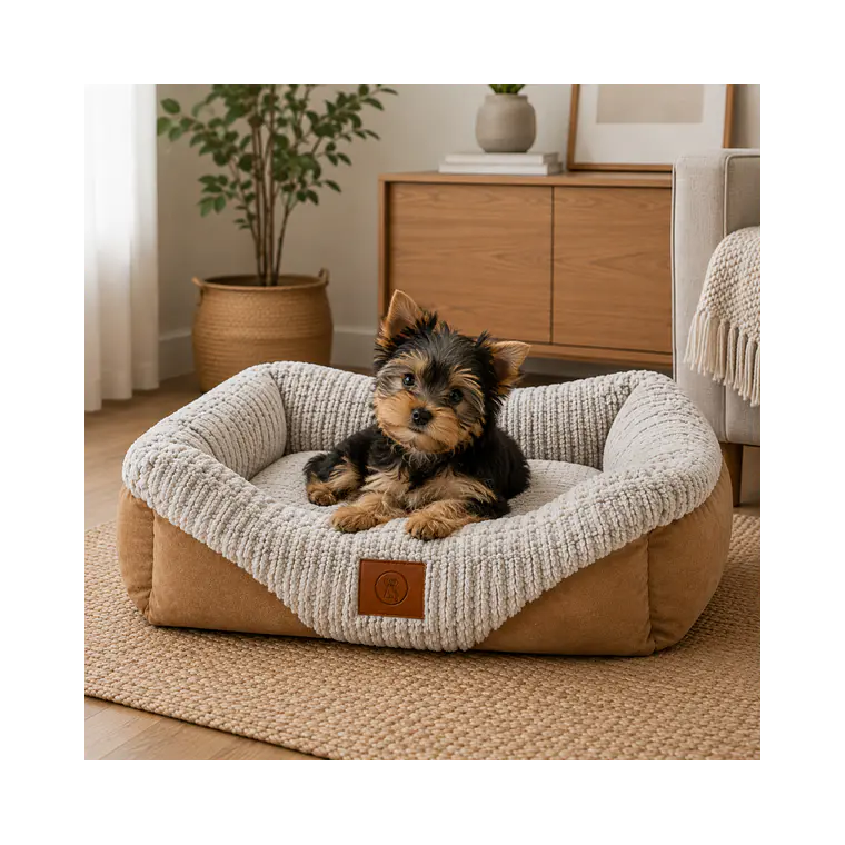 Cama Acolchada Cafe-Gris Pequeña - QS-FW2218S 1