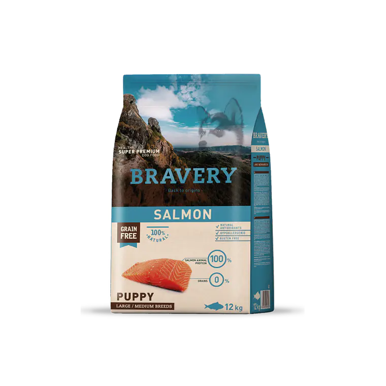 Alimento Bravery Perro Puppy Large Salmon - 12kg 1